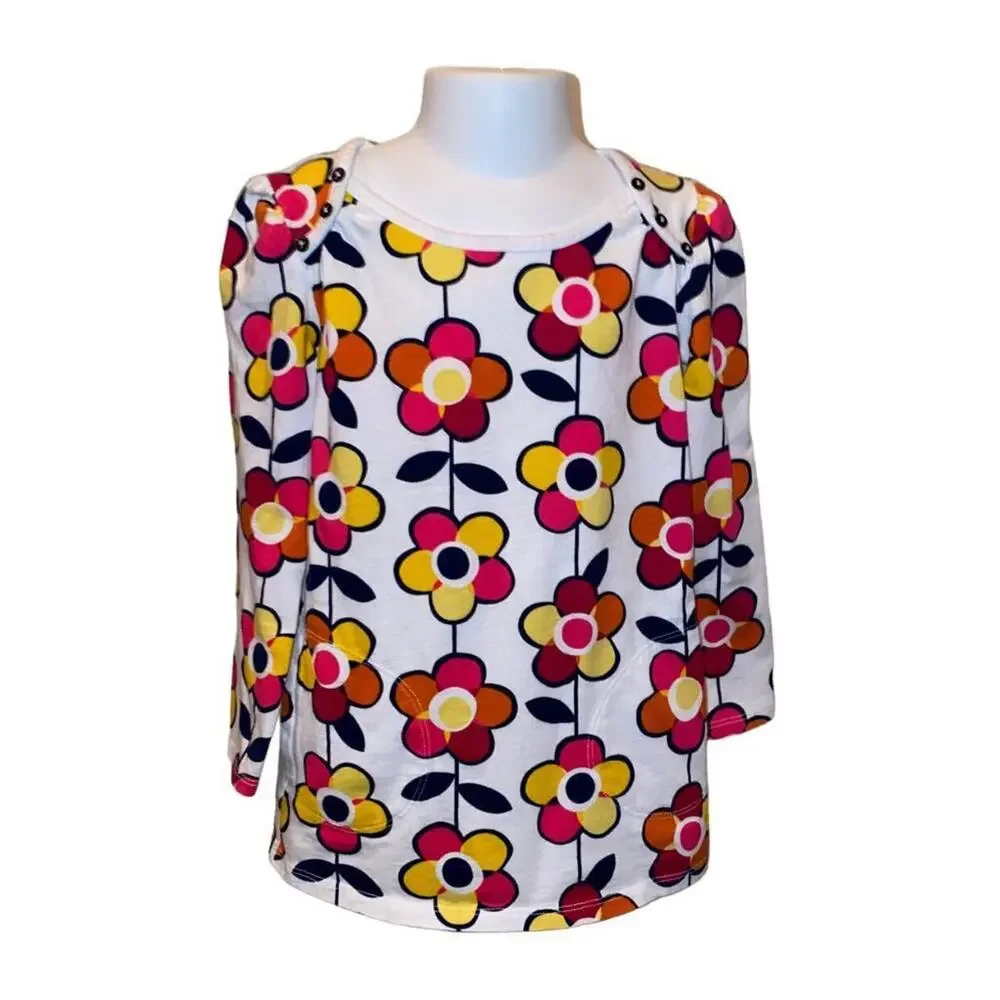 Girls 5T Old Navy Long Sleeve Rainbow Floral Flower Tunic Top Shirt Pockets